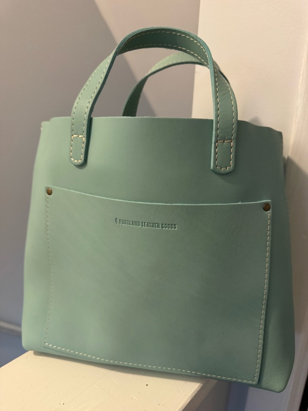 Portland Leather Mint Green Tote with Front Pocket